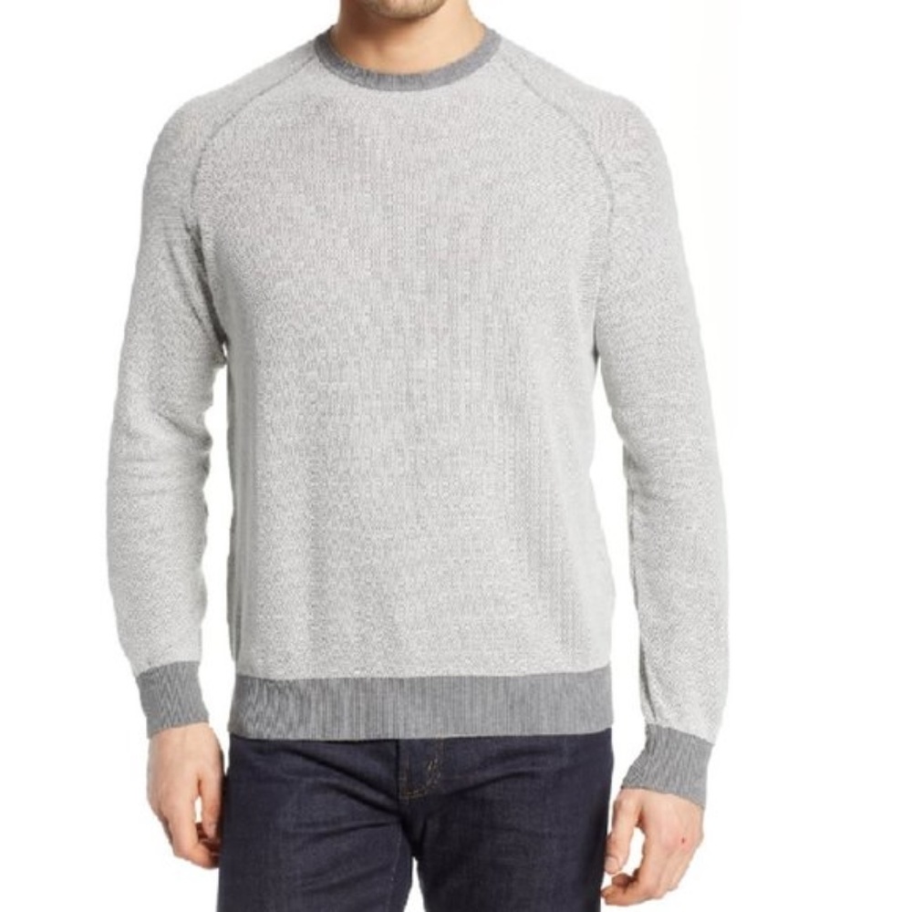 David Donahue Cotton Oxford Knit Raglan Sweater
